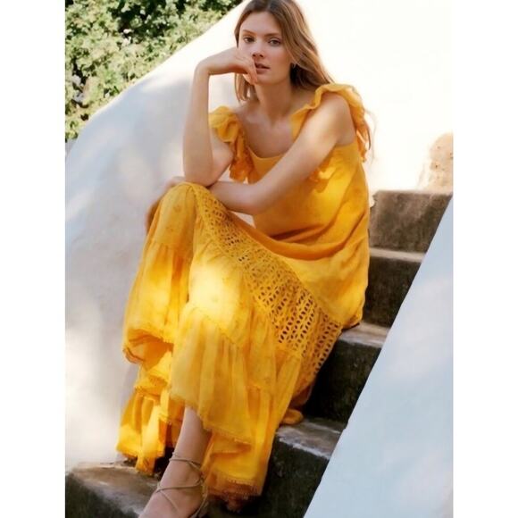 Anthropologie Dresses & Skirts - Anthropologie Payal Jain Fallon Eyelet Floral Maxi Dress Mustard Yellow Size 8